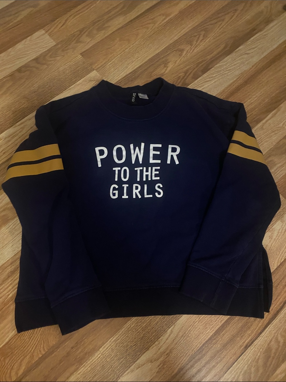 Divided Navy Crewneck Sweatshirt with Gold Sleeve Stripes